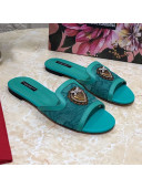 Dolce&Gabbana DG Lace Flat Slide Sandals Green 2021