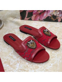 Dolce&Gabbana DG Lace Flat Slide Sandals Red 2021