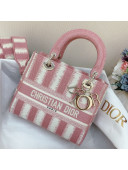 Dior Medium Lady D-Lite Bag in Pink D-Stripes Embroidery 2021