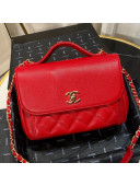 Chanel Quilted Grained Calfskin Messenger Flap Top Handle Bag Red 2019