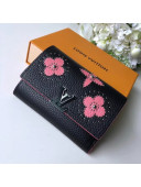 Louis Vuitton Studs Monogram Flowers Taurillon Leather Capucines Compact Wallet M63221 Noir 2018