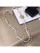 Chanel Camellia Pearl Sweater Long Necklace AB2305 2019