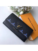 Louis Vuitton Studs Monogram Flowers Taurillon Leather Capucines Wallet M63211 Noir/Blue 2018