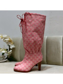Gucci GG Canvas Tied Mid-heel High Knee Boot 551149 Pink 2019