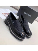 Chanel Fabric and Patent Leather Chain Loafers G35317 Black 2019