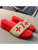 Louis Vuitton Jumbo Raffia Flatform Slide Sandals Red 2021 