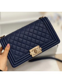 Chanel Quilted Origial Haas Big Caviar Leather Medium Boy Flap Bag Blue with Light Gold Hardware(Top Quality)