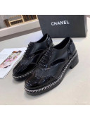 Chanel Calfskin and Patent Leather Chain Lace-Ups Loafers G35316 Black 2019