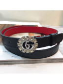 Gucci Reversible Leather Belt with Crystal and Silver GG Buckle 20mm 