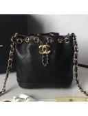 Chanel Quilted Leather Chain Drawstring Mini Bucket Bag Black 2019