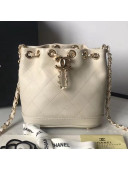 Chanel Quilted Leather Chain Drawstring Mini Bucket Bag White 2019