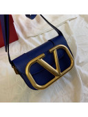 Valentino Supervee Calfskin Maxi-Logo Crossbody Bag 1011S Dark Blue/Gold 2020
