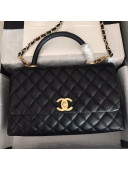 Chanel Grained Calfskin Flap Bag With Top Handle A92991 Blac/Gold 2020