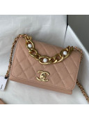 Chanel Calfskin Pearl Chained Mini Flap Bag  AS2638 Beige 2021