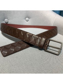 Bottega Veneta Woven Leather Belt 35mm with Matte Frame Buckle Brown 2019