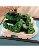 Gucci Flat Leather and Mesh Sandal with Studs 549909 Green/White 2019 