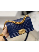 Chanel Quilted Origial Haas Caviar Leather Small Boy Flap Bag Blue with Matte Gold Hardware(Top Quality)