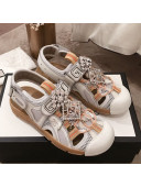 Gucci Flat Leather and Mesh Sandal ‎570440 White 2019