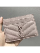 Saint Laurent Card Case in Textured Matelasse Leather 423291 Light Pink