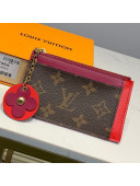 Louis Vuitton Monogram Canvas Flower Zipped Card Holder M67494 Burgundy 2019