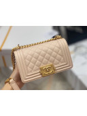 Chanel Quilted Origial Haas Caviar Leather Small Boy Flap Bag Apricot with Matte Gold Hardware(Top Quality)