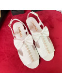 Chanel Wax Calfskin Flat Sandals with Pearl and Bow White 2021