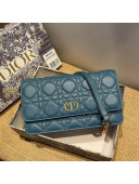 Dior Caro Belt Pouch with Chain in Steel Blue Supple Cannage Calfskin 2021
