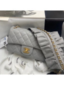 Chanel Romance Quilted Lambskin Small Flap Bag with ruffled Strap AS2204 Gray 2020
