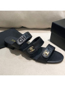 Chanel Lambskin Logo Strap Mules Sandals G37387 Black 2021