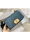 Chanel Quilted Origial Haas Caviar Leather Small Boy Flap Bag Peacock Blue with Matte Gold Hardware(Top Quality)