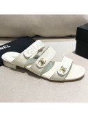Chanel Lambskin Logo Strap Mules Sandals G37387 White 2021