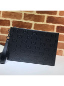 Gucci Perforated Leather GG Embossed Pouch 625569 Black 2020