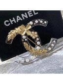 Chanel Resin Carved Metal CC Brooch Transparent/Gold 2019