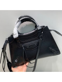 Balenciaga Neo Classic Matte Small Top Handle Bag in Black Crocodile Embossed Calfskin 2020
