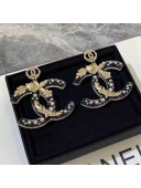Chanel Resin Carved Metal CC Pendant Earrings Transparent/Gold 2019