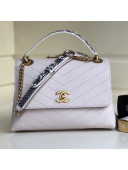 Chanel Calfskin/Elaphe Chevron Chic Small Top Handle Bag A54147 White 2018