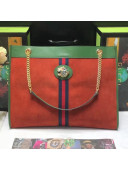 Gucci Large Tote with Tiger Head in Suede and Patent Leather 537219 Orange/Green 2018