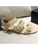 Chanel Lambskin Logo Strap Flat Sandals G37387 Apricot 2021