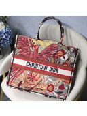 Dior Large Book Tote Bag in Red Phoenix Embroidered Canvas 2020