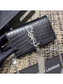 Saint Laurent Kate Small with Tassel in Embossed Crocodile Leather 354120 Black/Silver 02