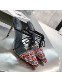 Chanel Tweed Transparent Lace-up High-Heel Mules Red 2019