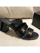 Chanel Shiny Lambskin Heel Mule Sandals G37387 Black 2021