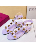 Valentino Roman Stud Calfskin Strap Flat Sandals Purple 2021