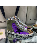 Golden Goose Francy Sneakers in  Army Green Canvas with Purple Sequin 2021