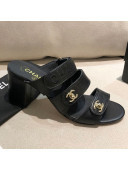 Chanel Lambskin Heel Mule Sandals G37387 Black/Gold 2021