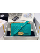 Chanel Quilted Origial Haas Caviar Leather Small Boy Flap Bag Turquoise with Matte Gold Hardware(Top Quality)