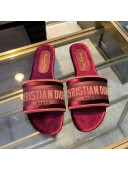Dior Velvet Embroidered Slide Sandals Burgundy 2020