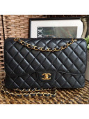 Chanel Jumbo Quilted Grained Calfskin Classic Large Flap Bag Black/Gold 2020