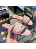 Dior Velvet Embroidered Slide Sandals Pink 2020