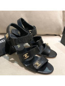 Chanel Shiny Lambskin Heel Sandals 8cm G37387 Black 2021